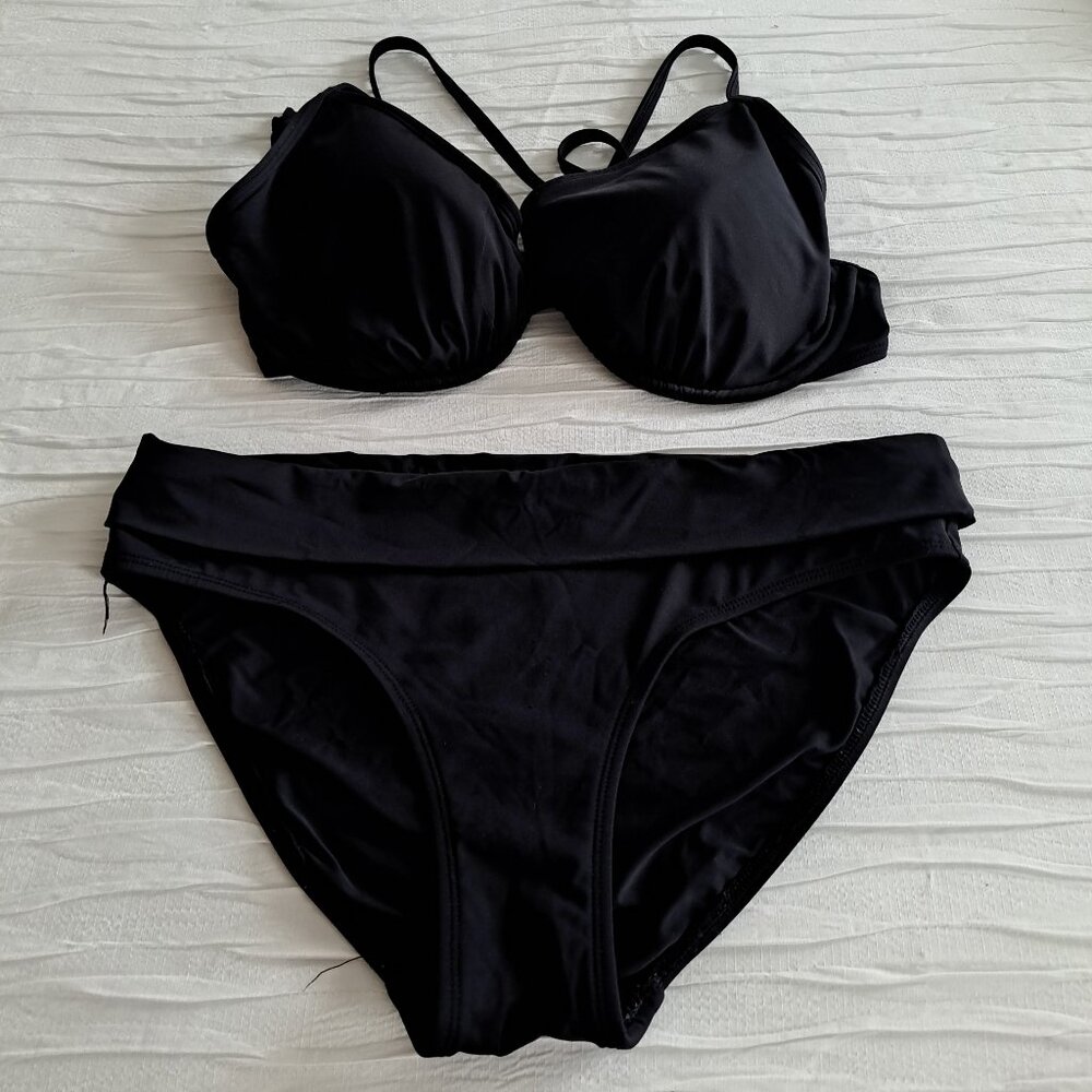 Skye 2 Piece Black Bikini Mid Waist Bottom Small-Hillary Underwire Top Size E